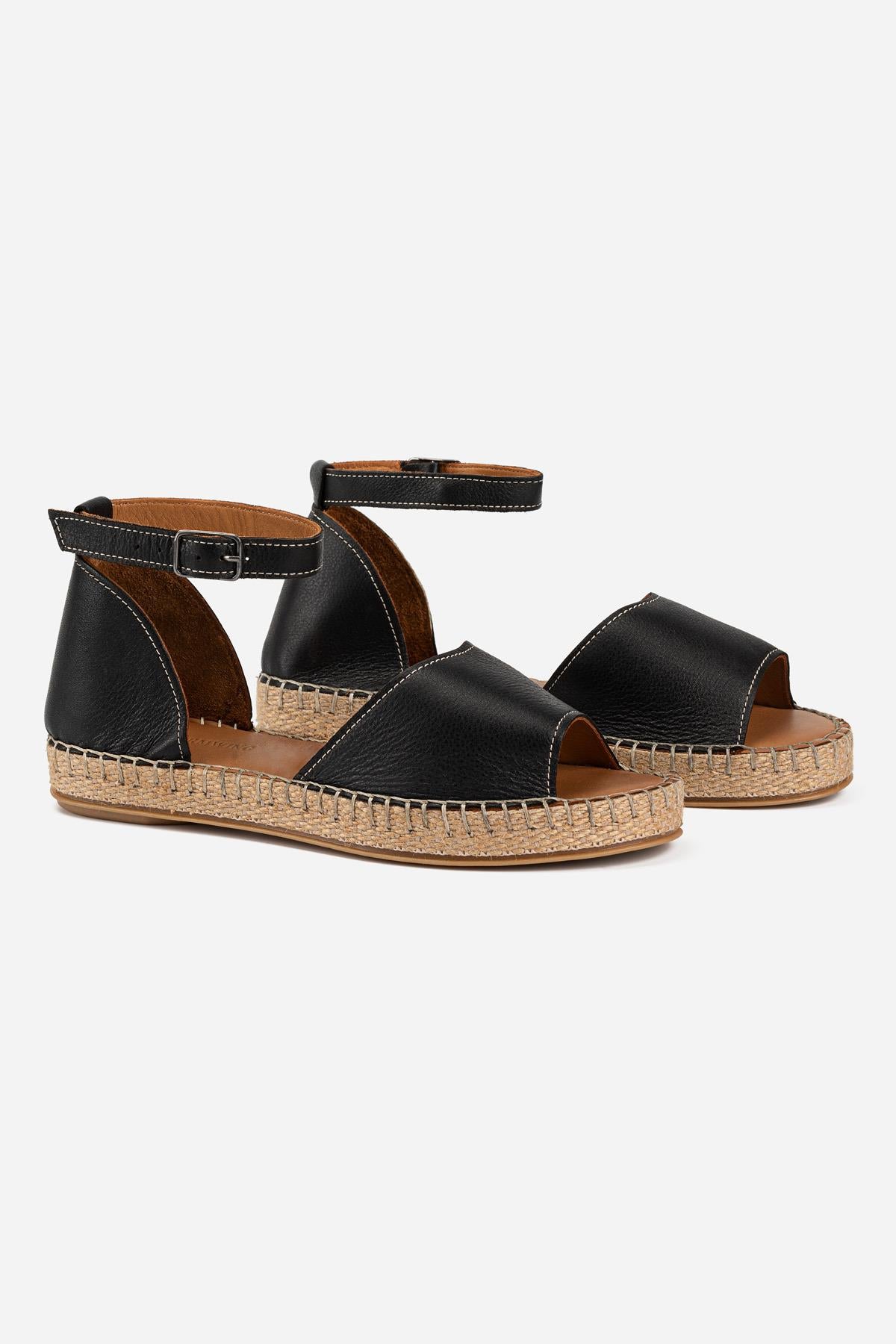 Charmwing Black Women Genuine Leather Espadrilles
